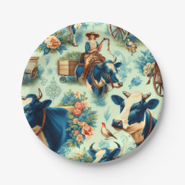 かわいいファーム牛の水絵画色 ペーパープレート