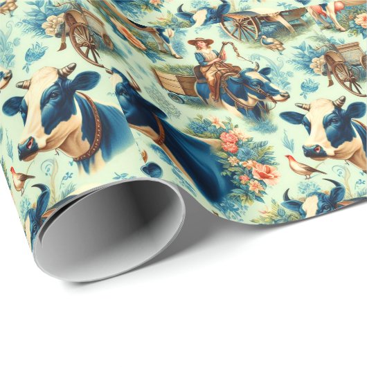 かわいいファーム牛の水絵画色 ラッピングペーパー (ロールコーナー)