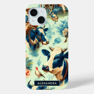 かわいいファーム牛の水絵画色 iPhone 15ケース