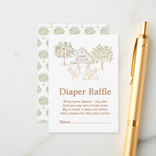 かわいいファーム納屋ベビーシャワーオムツラッフル エンクロージャーカード (正面/裏面インサイチュ)