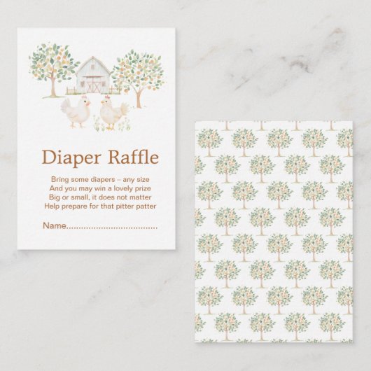 かわいいファーム納屋ベビーシャワーオムツラッフル エンクロージャーカード (正面/裏面)