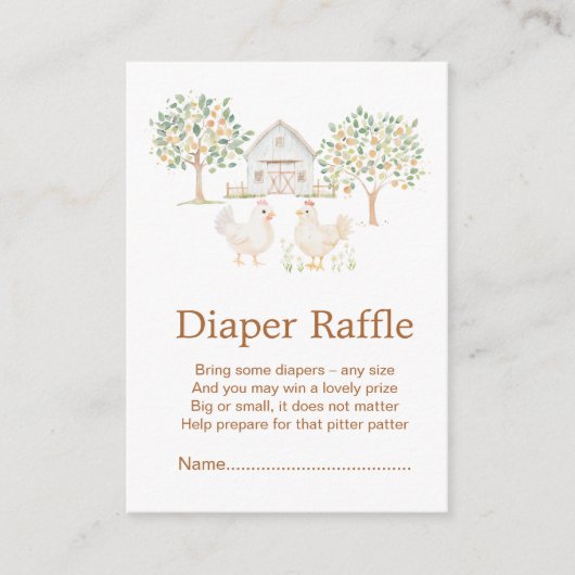 かわいいファーム納屋ベビーシャワーオムツラッフル エンクロージャーカード (正面)