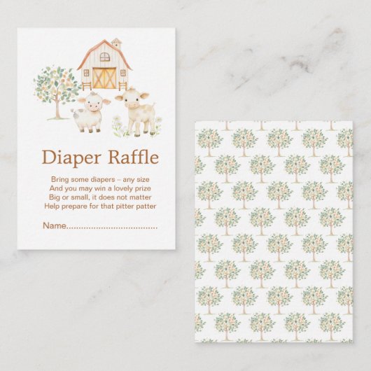 かわいいファーム納屋ベビーシャワーオムツラッフル エンクロージャーカード (正面/裏面)