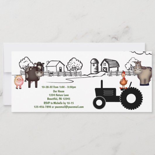 かわいいファーム、動物とトラクター誕生日 招待状 (裏面)