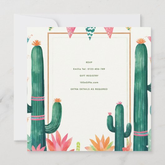 かわいいフィエスタガール赤ちゃんシャワーセニョリタクオリティ 招待状 (裏面)