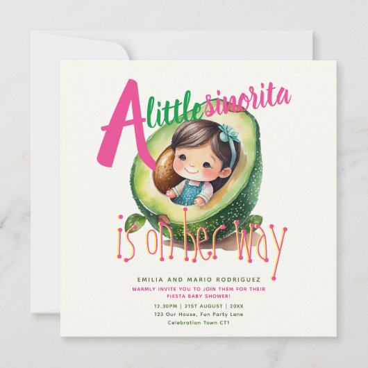 かわいいフィエスタガール赤ちゃんシャワーセニョリタクオリティ 招待状 (正面)