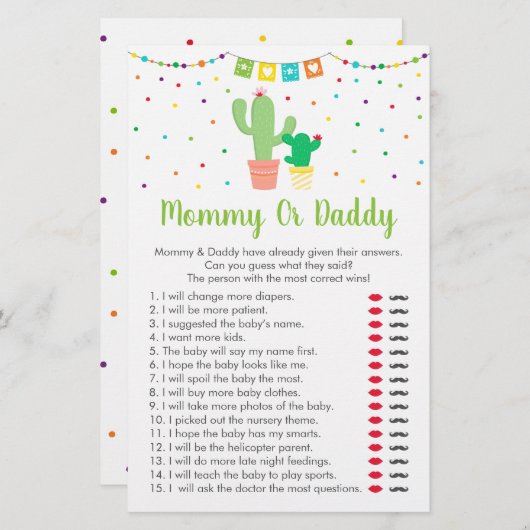 かわいいフィエスタサボテン誰がシャワーのゲームを言ったか推測 (正面/裏面)