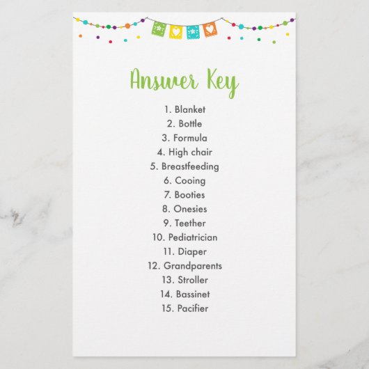 かわいいフィエスタサボテン赤ちゃんシャワーワードスクランブルゲーム (裏面)