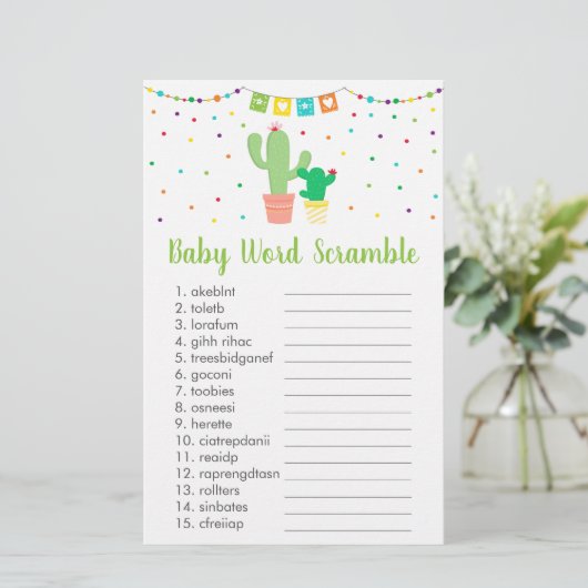 かわいいフィエスタサボテン赤ちゃんシャワーワードスクランブルゲーム (スタンド正面)