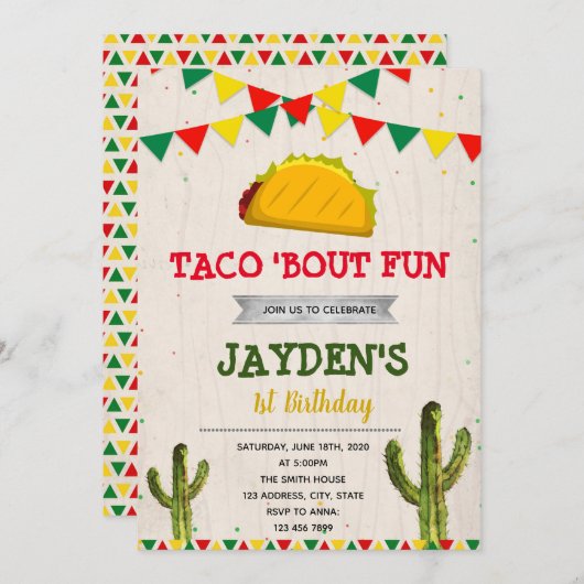 かわいいフィエスタ誕生日パーティーの招待 招待状 (正面/裏面)