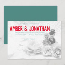 かわいいフィギュアとレース結婚式招待状