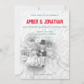 かわいいフィギュアとレース結婚式招待状II 招待状 (正面)