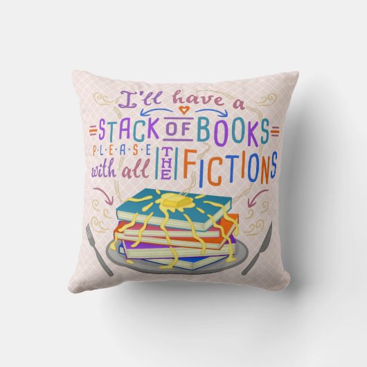 かわいいフィクションの本の読者のユーモアの積み重ね クッション (裏面)