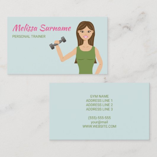 かわいいフィットネスガールイラストレーションパーソナルトレーナー 名刺 (正面/裏面)