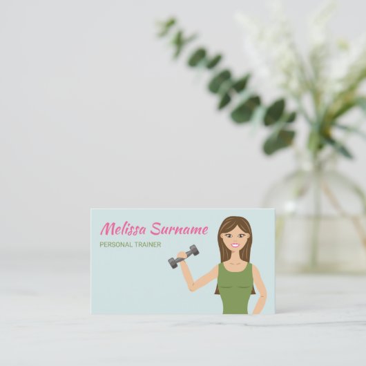 かわいいフィットネスガールイラストレーションパーソナルトレーナー 名刺 (スタンド正面)