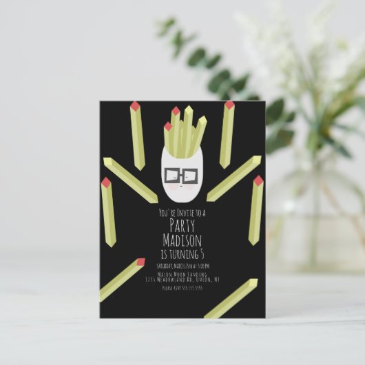 かわいいフイルズレストランバースデーパーティーの招待 ポストカード (スタンド正面)