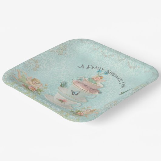 かわいいフェアリーティーカップガールベイビーシャワーパーソナライズされた ペーパープレート (傾斜あり)