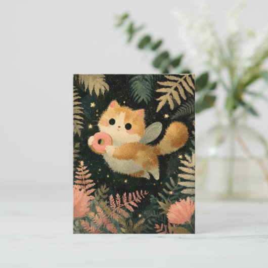 かわいいフェアリー猫とドーナツ ポストカード (スタンド正面)