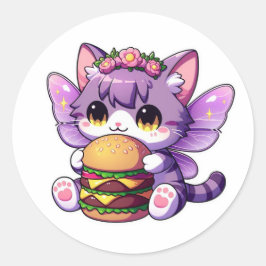 かわいいフェアリー猫とハンバーガー ラウンドシール