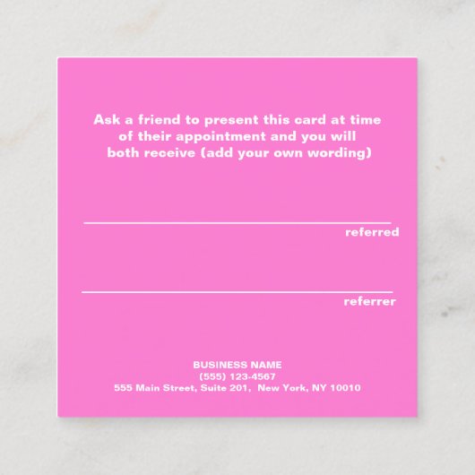 かわいいフェイクシルバーシークインピンク美しいサロン紹介 紹介カード (裏面)