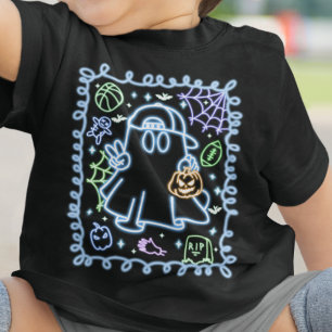 かわいいフェイクネオングローハロウィン不気味幽霊ガール ベビーTシャツ