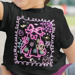 かわいいフェイクネオングローハロウィン不気味幽霊ガール ベビーTシャツ