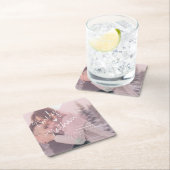 かわいいフェイクハートパステルピンクフォト結婚ズ スクエアペーパーコースター (インサイチュ)