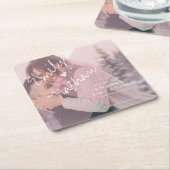 かわいいフェイクハートパステルピンクフォト結婚ズ スクエアペーパーコースター (アングル)
