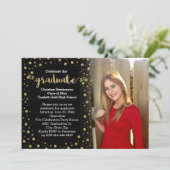 かわいいフェイク金ゴールドグリッター紙吹雪写真卒業 招待状 (スタンド正面)