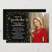 かわいいフェイク金ゴールドグリッター紙吹雪写真卒業 招待状 (正面/裏面)