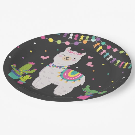 かわいいフェスタのラマの女の赤ちゃんの誕生会の装飾 ペーパープレート (アングル)