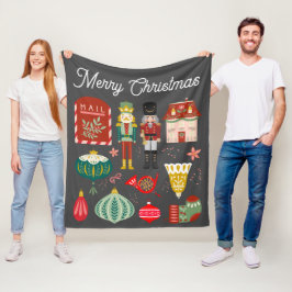 かわいいフェスティバルくるみ割りパターンクリスマスレッドグレー フリースブランケット