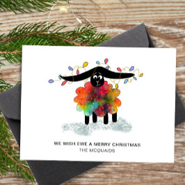 かわいいフェスティバルの羊とクリスマスライト シーズンカード