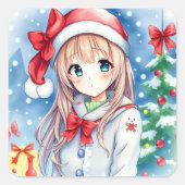 かわいいフェスティバルアニメガールクリスマス スクエアシール (正面)