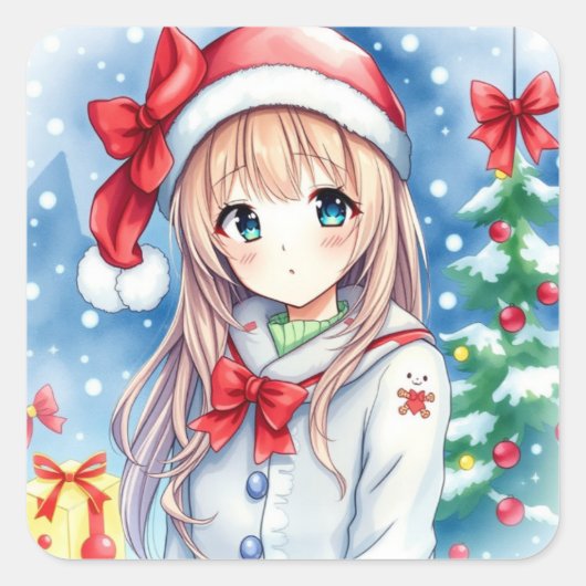 かわいいフェスティバルアニメガールクリスマス スクエアシール (正面)