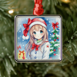 かわいいフェスティバルアニメガールクリスマス メタルオーナメント