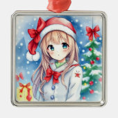 かわいいフェスティバルアニメガールクリスマス メタルオーナメント (正面)