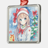 かわいいフェスティバルアニメガールクリスマス メタルオーナメント (左)