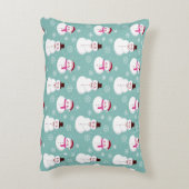 かわいいフェスティバルウィンターピンク霜の降りた雪だるま アクセントクッション (裏面(縦))