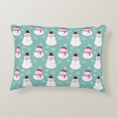 かわいいフェスティバルウィンターピンク霜の降りた雪だるま アクセントクッション (裏面)