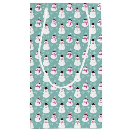 かわいいフェスティバルウィンターピンク霜の降りた雪だるま スモールペーパーバッグ (裏面)