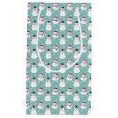 かわいいフェスティバルウィンターピンク霜の降りた雪だるま スモールペーパーバッグ (正面)