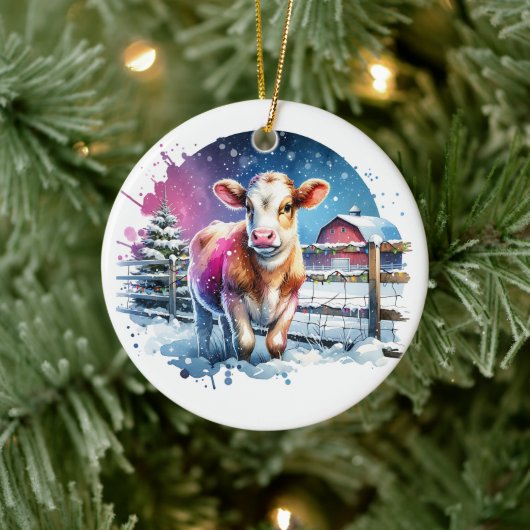 かわいいフェスティバルカウカードクリスマスパーソナライズされた セラミックオーナメント (ツリー)