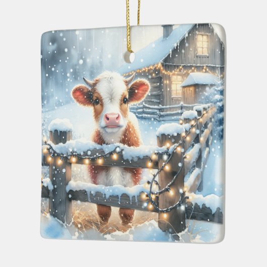 かわいいフェスティバルカウクリスマスパーソナライズされた セラミックオーナメント (左)