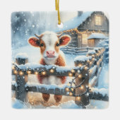 かわいいフェスティバルカウクリスマスパーソナライズされた セラミックオーナメント (正面)