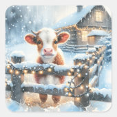 かわいいフェスティバルカウクリスマス スクエアシール (正面)