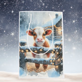 かわいいフェスティバルカウクリスマス ミディアムペーパーバッグ