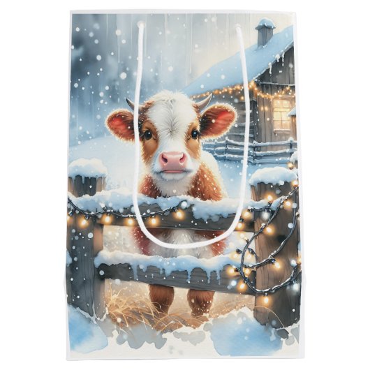 かわいいフェスティバルカウクリスマス ミディアムペーパーバッグ (裏面)