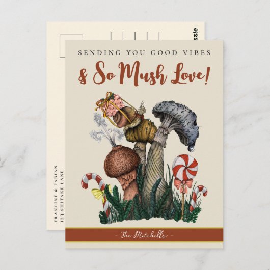 かわいいフェスティバルカタツムリメリー魔法マッシュルームクリスマス ポストカード (正面/裏面)