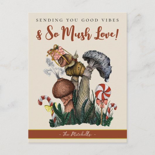 かわいいフェスティバルカタツムリメリー魔法マッシュルームクリスマス ポストカード (正面)